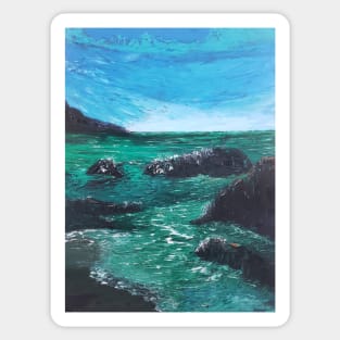 Emerald Bay oil painting by tabitha kremesec Sticker